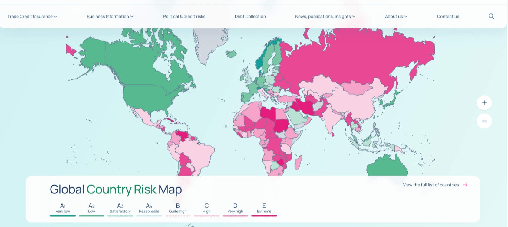 Coface's country Risk map